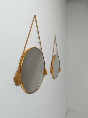 Mid-Century Italian Round Mirrors in Gilt-Metal with Tassels, 1950s, Set of 2-UIW-2026711