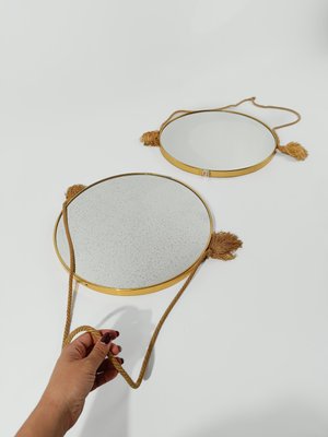 Mid-Century Italian Round Mirrors in Gilt-Metal with Tassels, 1950s, Set of 2-UIW-2026711