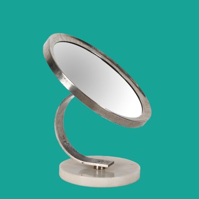 Mid-Century Italian Round White Carrara Marble and Steel Dressing Mirror, 1960s-JDR-1369952