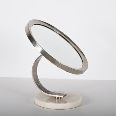 Mid-Century Italian Round White Carrara Marble and Steel Dressing Mirror, 1960s-JDR-1369952