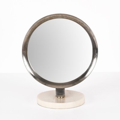 Mid-Century Italian Round White Carrara Marble and Steel Dressing Mirror, 1960s-JDR-1369952