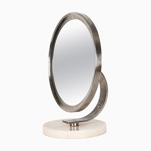 Mid-Century Italian Round White Carrara Marble and Steel Dressing Mirror, 1960s-JDR-1369952