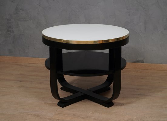 Mid-Century Italian Round White Glass and Brass Side Table, 1940s-UH-1782166