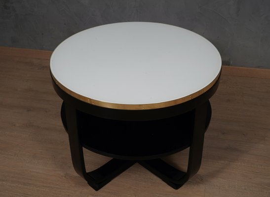 Mid-Century Italian Round White Glass and Brass Side Table, 1940s-UH-1782166