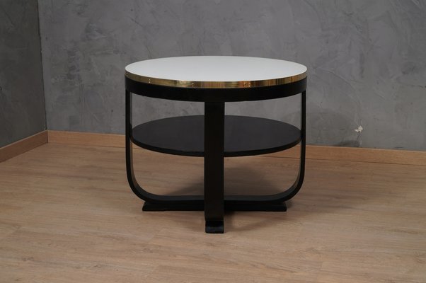 Mid-Century Italian Round White Glass and Brass Side Table, 1940s-UH-1782166