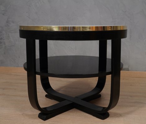 Mid-Century Italian Round White Glass and Brass Side Table, 1940s-UH-1782166