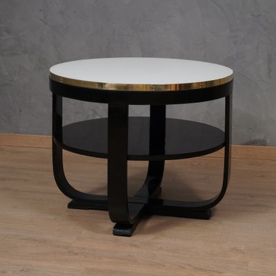 Mid-Century Italian Round White Glass and Brass Side Table, 1940s-UH-1782166