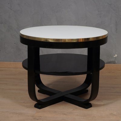 Mid-Century Italian Round White Glass and Brass Side Table, 1940s-UH-1782166