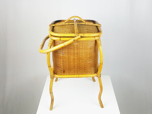 Mid-Century Italian Rush and Rattan Work Basket, 1950s-RD-1722465