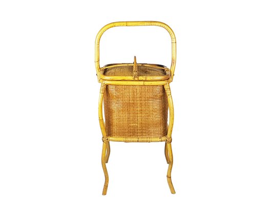 Mid-Century Italian Rush and Rattan Work Basket, 1950s-RD-1722465