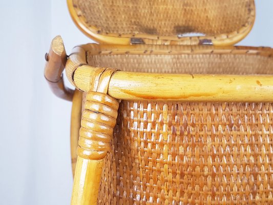 Mid-Century Italian Rush and Rattan Work Basket, 1950s-RD-1722465