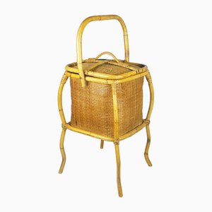 Mid-Century Italian Rush and Rattan Work Basket, 1950s-RD-1722465