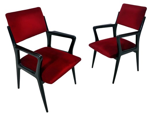 Mid-Century Italian Scarlet Red Velvet Armchairs, 1950s, Set of 2-MTX-1118653