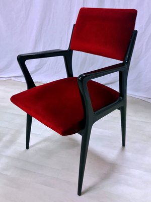 Mid-Century Italian Scarlet Red Velvet Armchairs, 1950s, Set of 2-MTX-1118653