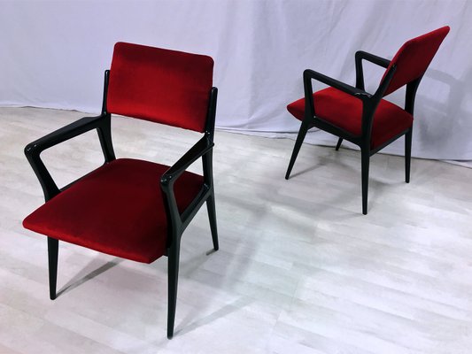 Mid-Century Italian Scarlet Red Velvet Armchairs, 1950s, Set of 2-MTX-1118653