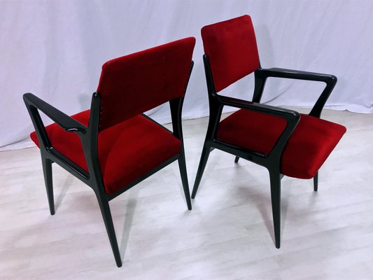 Mid-Century Italian Scarlet Red Velvet Armchairs, 1950s, Set of 2-MTX-1118653