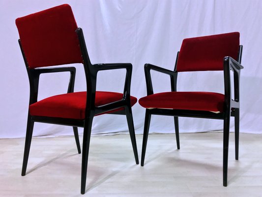 Mid-Century Italian Scarlet Red Velvet Armchairs, 1950s, Set of 2-MTX-1118653