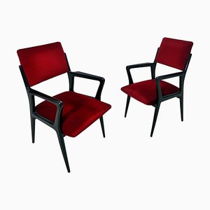 Mid-Century Italian Scarlet Red Velvet Armchairs, 1950s, Set of 2-MTX-1118653