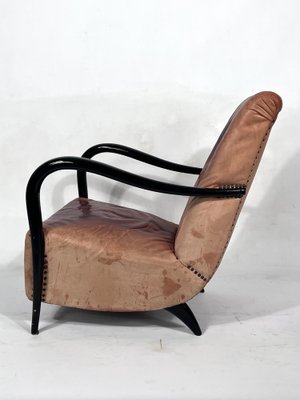 Mid-Century Italian Sculptural Leather and Curved Wood Armchair, 1950s-OT-1444728