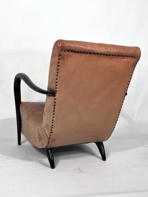 Mid-Century Italian Sculptural Leather and Curved Wood Armchair, 1950s-OT-1444728