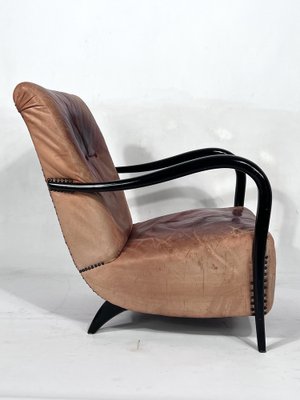 Mid-Century Italian Sculptural Leather and Curved Wood Armchair, 1950s-OT-1444728