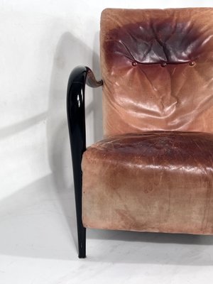 Mid-Century Italian Sculptural Leather and Curved Wood Armchair, 1950s-OT-1444728