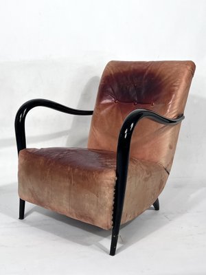 Mid-Century Italian Sculptural Leather and Curved Wood Armchair, 1950s-OT-1444728