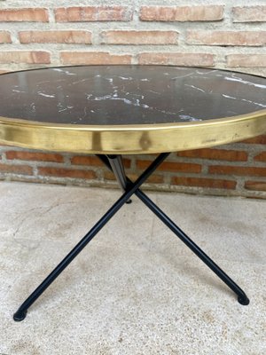 Mid-Century Italian Side Tables in Brass and Iron with Marble Tops, 1960s, Set of 2-NOU-1823025