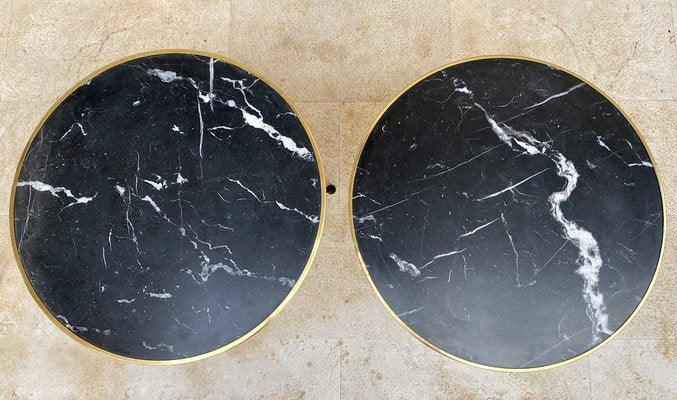 Mid-Century Italian Side Tables in Brass and Iron with Marble Tops, 1960s, Set of 2-NOU-1823025