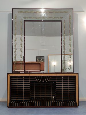 Mid-Century Italian Sideboard or Bar Cabinet with Mirror by Luigi Brusotti, 1940s-MTX-988606