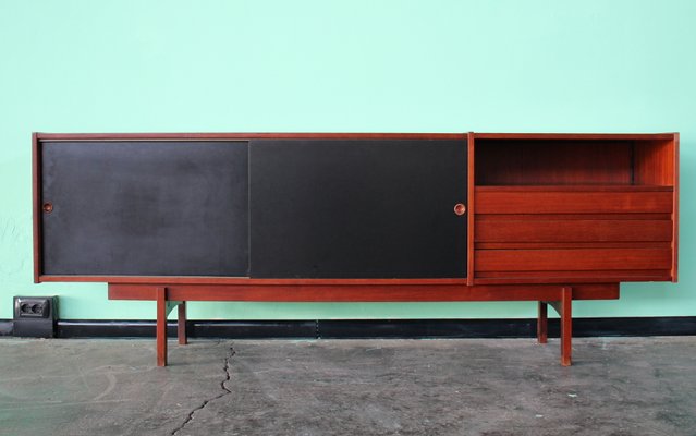 Mid-Century Italian Sideboard or Chest of Drawers with Sliding Black Laminated Doors from Saporiti Italia-HZ-1078401