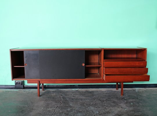 Mid-Century Italian Sideboard or Chest of Drawers with Sliding Black Laminated Doors from Saporiti Italia-HZ-1078401