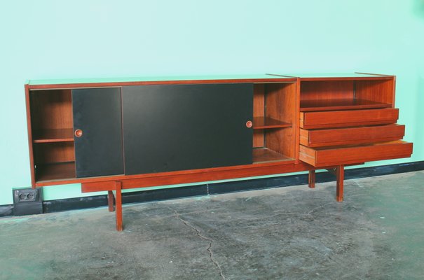 Mid-Century Italian Sideboard or Chest of Drawers with Sliding Black Laminated Doors from Saporiti Italia-HZ-1078401