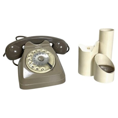 Mid-Century Italian Sip Telephone with Handset Holder Music Box from Siemens, 1960s, Set of 2-GDD-1783849