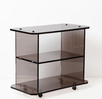 Mid-Century Italian Smoked Acrylic Glass Serving Trolley, 1980s-JDR-1125933