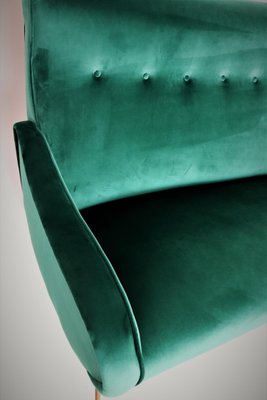 Mid-Century Italian Sofa or Settee in Green Velvet with Brass Tips, 1950s-VNE-965968