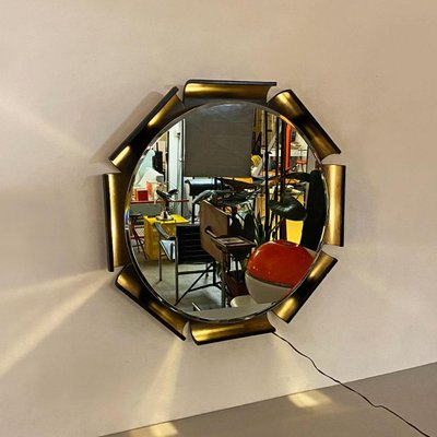 Mid-Century Italian Solid Wood Frame Backlit Mirror, 1970s-GDD-1110885