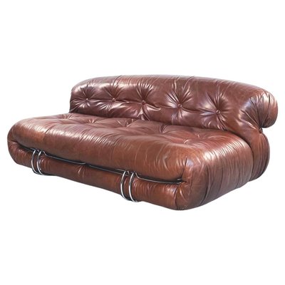 Mid-Century Italian Soriana Sofa in Brown Leather by Afra & Tobia Scarpa for Cassina, 1970-GDD-1214700