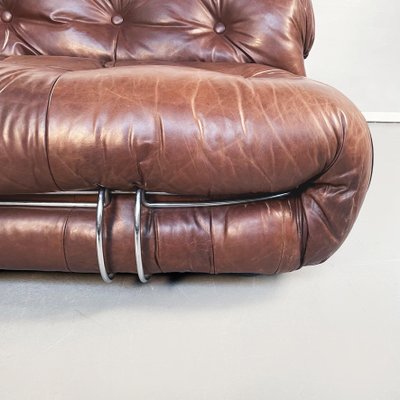 Mid-Century Italian Soriana Sofa in Brown Leather by Afra & Tobia Scarpa for Cassina, 1970-GDD-1214700