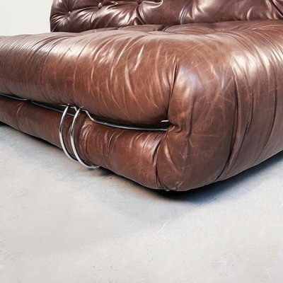 Mid-Century Italian Soriana Sofa in Brown Leather by Afra & Tobia Scarpa for Cassina, 1970-GDD-1214700