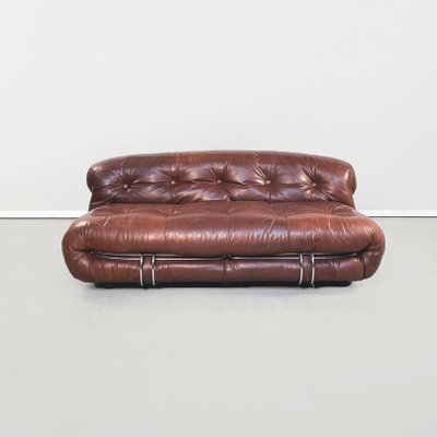 Mid-Century Italian Soriana Sofa in Brown Leather by Afra & Tobia Scarpa for Cassina, 1970-GDD-1214700