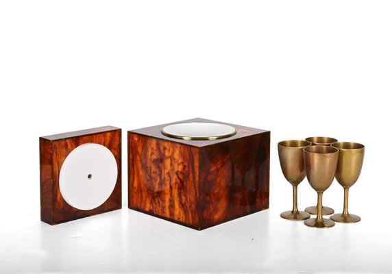 Mid-Century Italian Square Acrylic Glass Ice Bucket with Tortoise Shell Effect by Christian Dior, 1970s-JDR-1422547