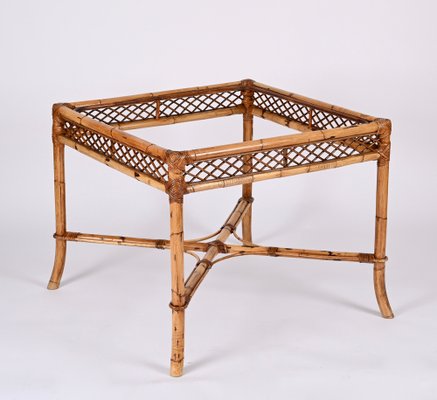 Mid-Century Italian Square Bamboo Dining Table with Glass Top from Vivai Del Sud, 1960s-JDR-1408641