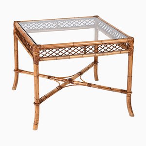 Mid-Century Italian Square Bamboo Dining Table with Glass Top from Vivai Del Sud, 1960s-JDR-1408641