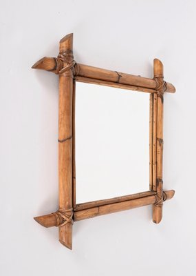 Mid-Century Italian Square Mirror with Bamboo Woven Wicker Frame, 1970s-JDR-1357685