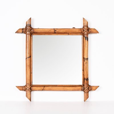 Mid-Century Italian Square Mirror with Bamboo Woven Wicker Frame, 1970s-JDR-1357685