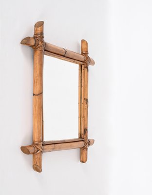 Mid-Century Italian Square Mirror with Bamboo Woven Wicker Frame, 1970s-JDR-1357685