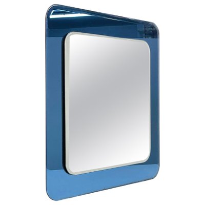 Mid-Century Italian Square Wall Mirror with Blue Glass Frame from Cristal Arte, 1960s-JDR-1125603