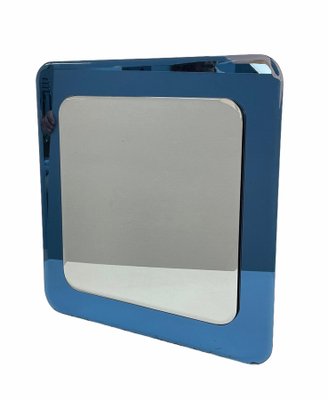 Mid-Century Italian Square Wall Mirror with Blue Glass Frame from Cristal Arte, 1960s-JDR-1125603