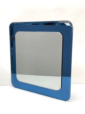 Mid-Century Italian Square Wall Mirror with Blue Glass Frame from Cristal Arte, 1960s-JDR-1125603